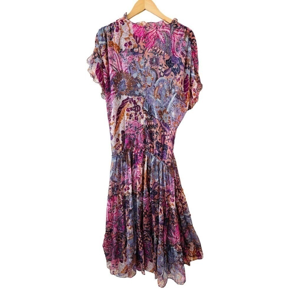 Misa Los Angeles Purple-Pink Printed V-Neck Midi Dress - Picture 4 of 8